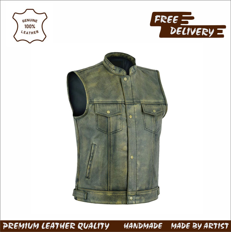 Vintage Edge: Distressed Brown Leather Biker Vest