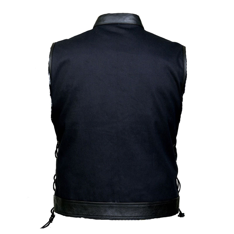 Leather House Men's SOA Trim Denim Vest with Side Laces