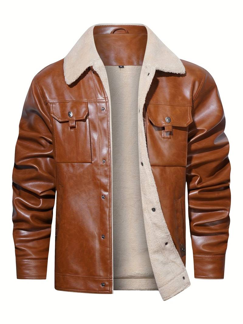 Wood Brown Men's Leather Real Fur jacket"