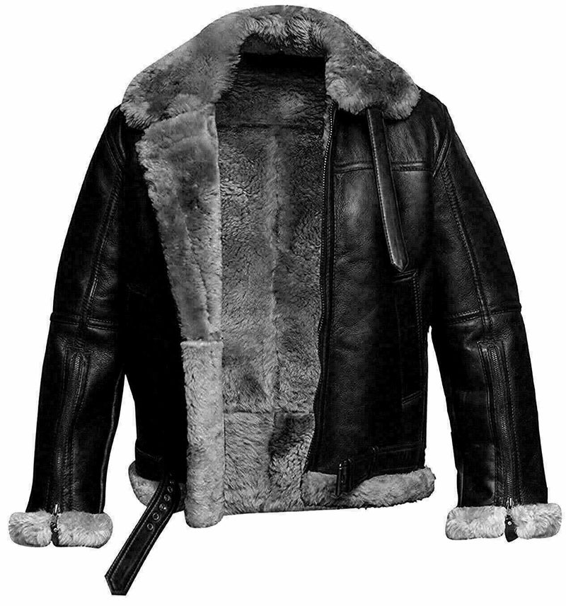 Men's Black Leather Jacket With Inner Fur