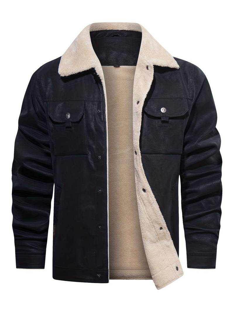 Men's Leather Sherpa-Lined Jacket / Fashion Jacket