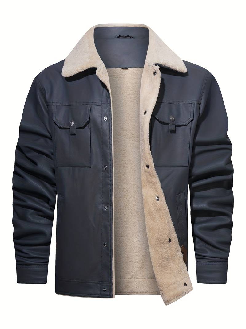 Men's Leather Sherpa-Lined Jacket / Fashion Jacket