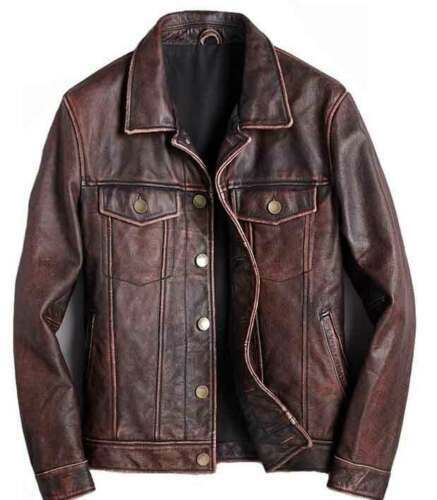 Men's Brown Trucker Leather Jacket