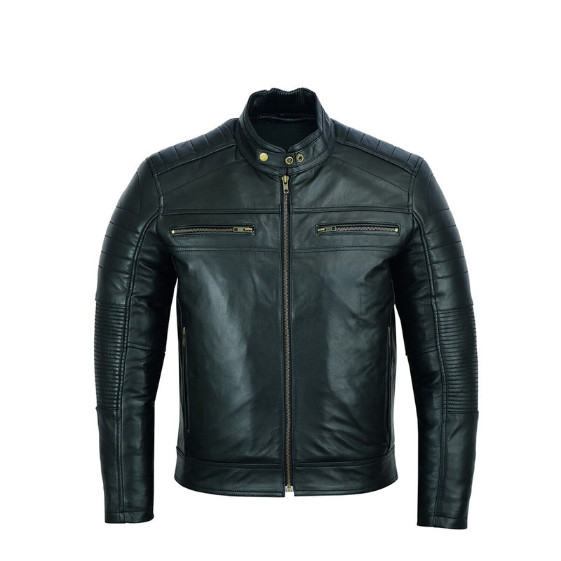 Black Leather Biker Jacket With Shoulder Panel