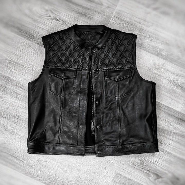 Black Leather and Canvas Biker Vest – Rugged Style with Modern Durability