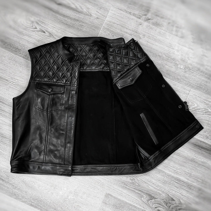 Black Leather and Canvas Biker Vest – Rugged Style with Modern Durability