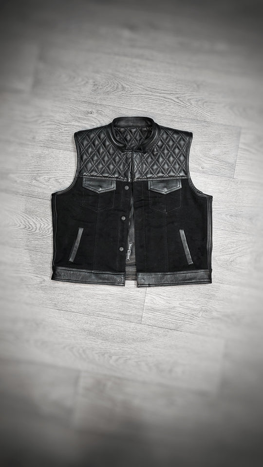 "Blackout Classic: Leather and Canvas Biker Vest"