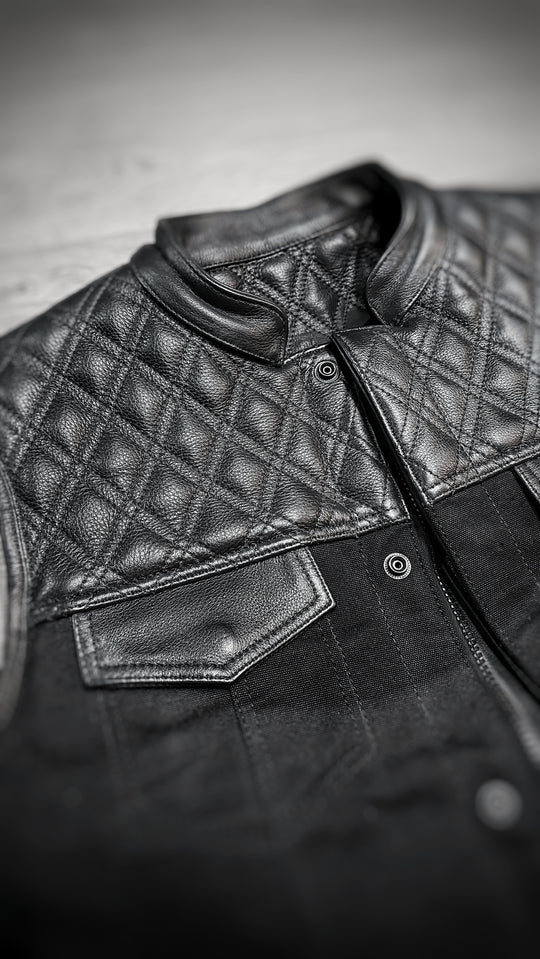 "Blackout Classic: Leather and Canvas Biker Vest"