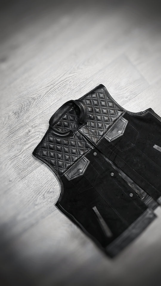 "Blackout Classic: Leather and Canvas Biker Vest"