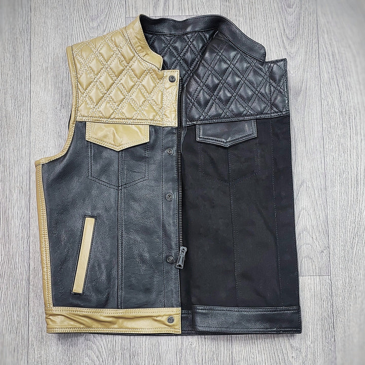 "Reversible Refined: Dual-Sided Diamond-Quilted Black Leather Vest"