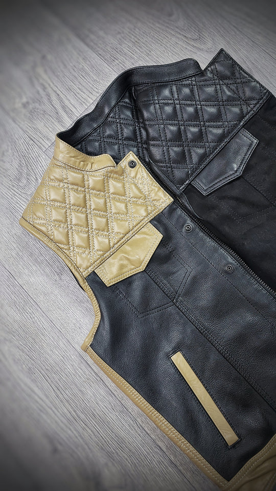 "Reversible Refined: Dual-Sided Diamond-Quilted Black Leather Vest"