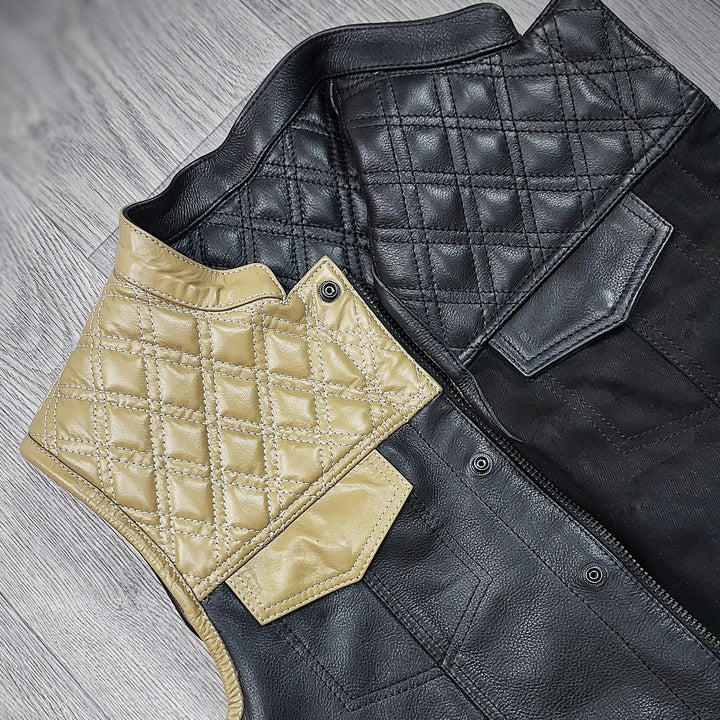 "Reversible Refined: Dual-Sided Diamond-Quilted Black Leather Vest"