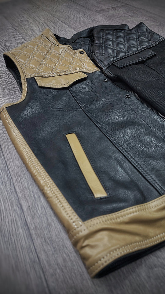 "Reversible Refined: Dual-Sided Diamond-Quilted Black Leather Vest"