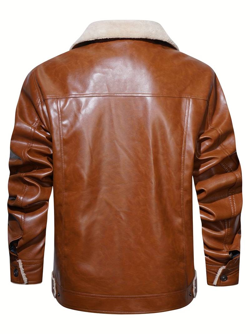 Wood Brown Men's Leather Real Fur jacket"