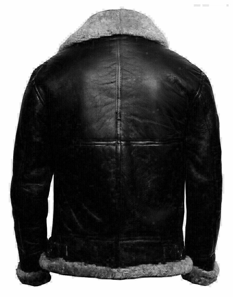 Men's Black Leather Jacket With Inner Fur