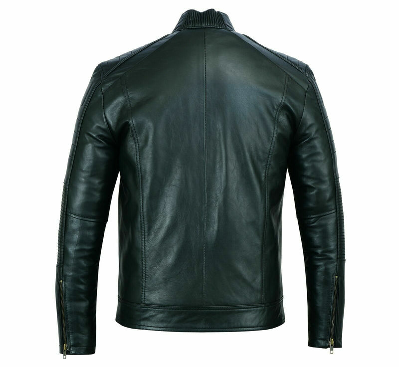 Black Leather Biker Jacket With Shoulder Panel