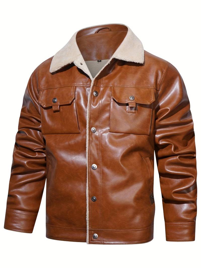 Wood Brown Men's Leather Real Fur jacket"