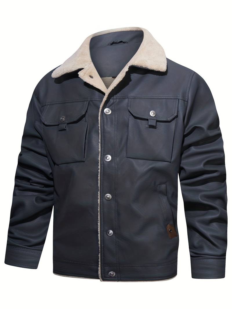 Men's Leather Sherpa-Lined Jacket / Fashion Jacket