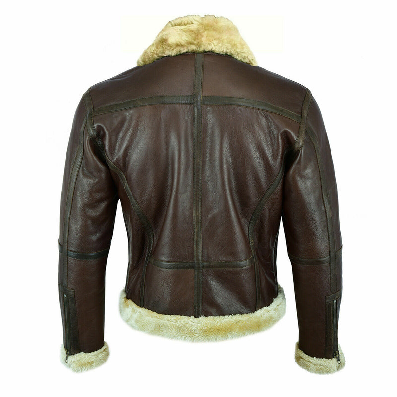 MEN' s Brown Faux Leather Aviator Jacket with Fur Collar