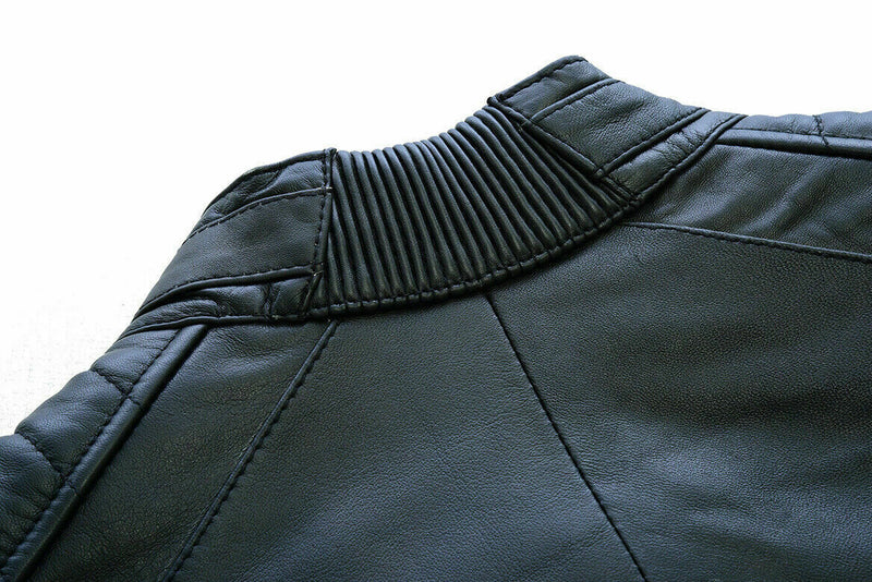 Black Leather Biker Jacket With Shoulder Panel