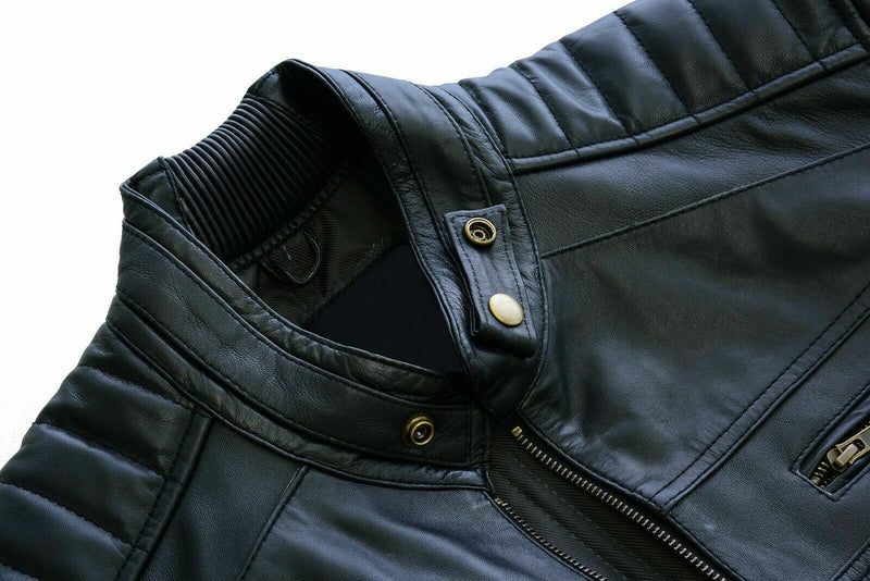 Black Leather Biker Jacket With Shoulder Panel