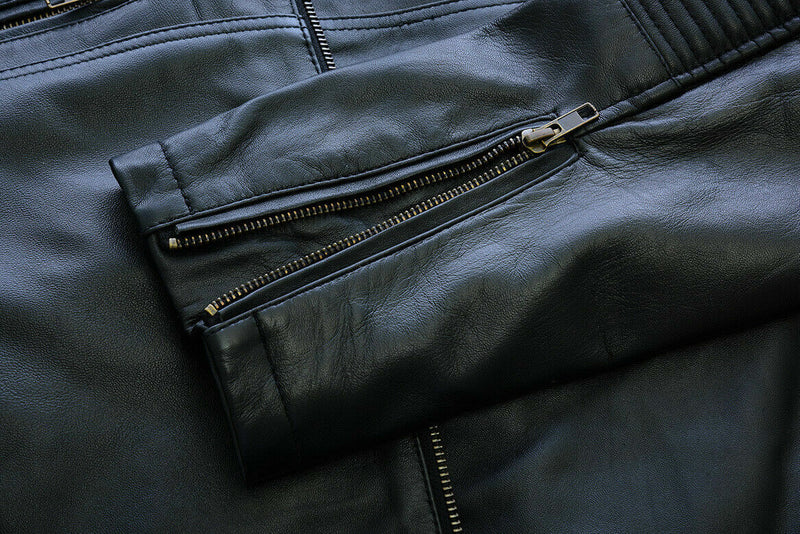 Black Leather Biker Jacket With Shoulder Panel