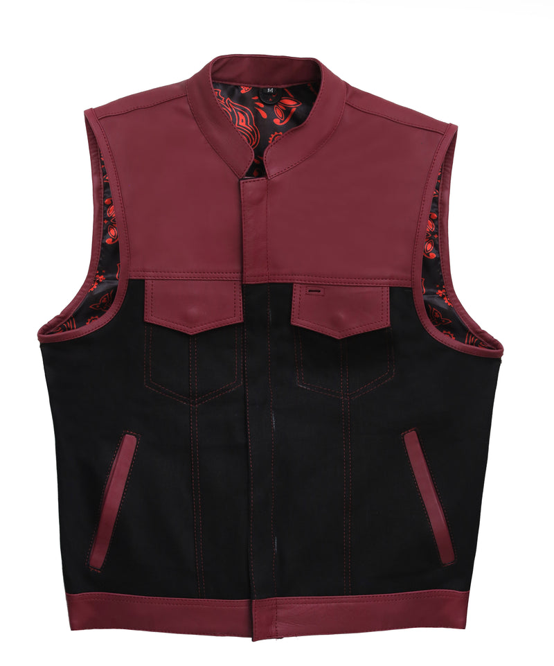 "Black and purple shade Leather Perfection: The Essential Biker Vest"