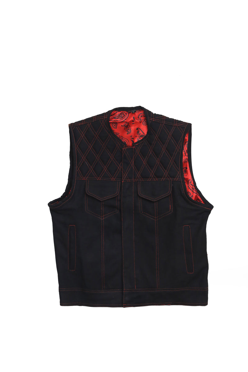 "Black and Red Soft leather Motorbike vest"