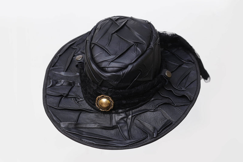 Pork Pie leather Hat With Metal Logo