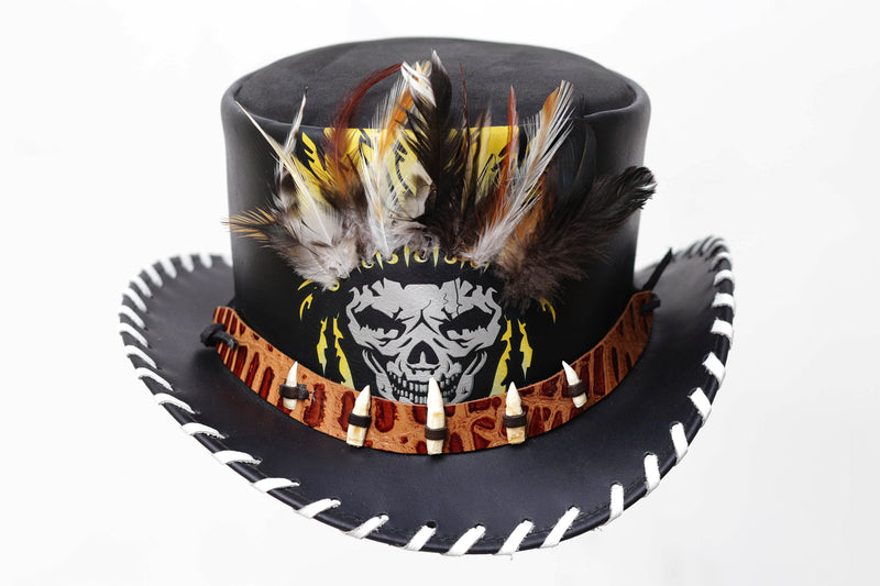 "Skull-Style Leather Hat with White Laces"