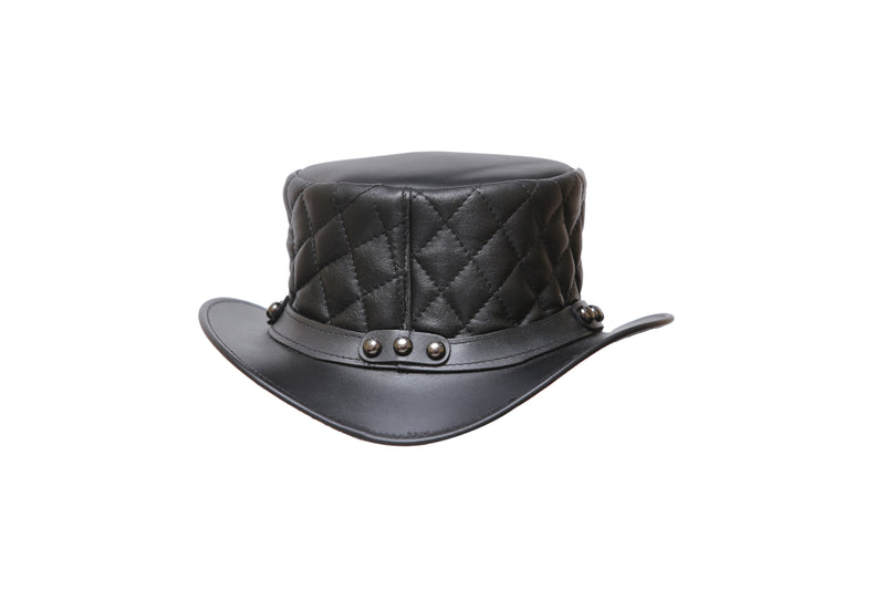 Black Leather Hat with Diamond style