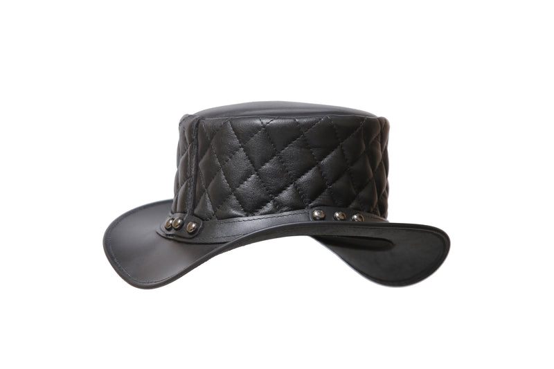 Black Leather Hat with Diamond style