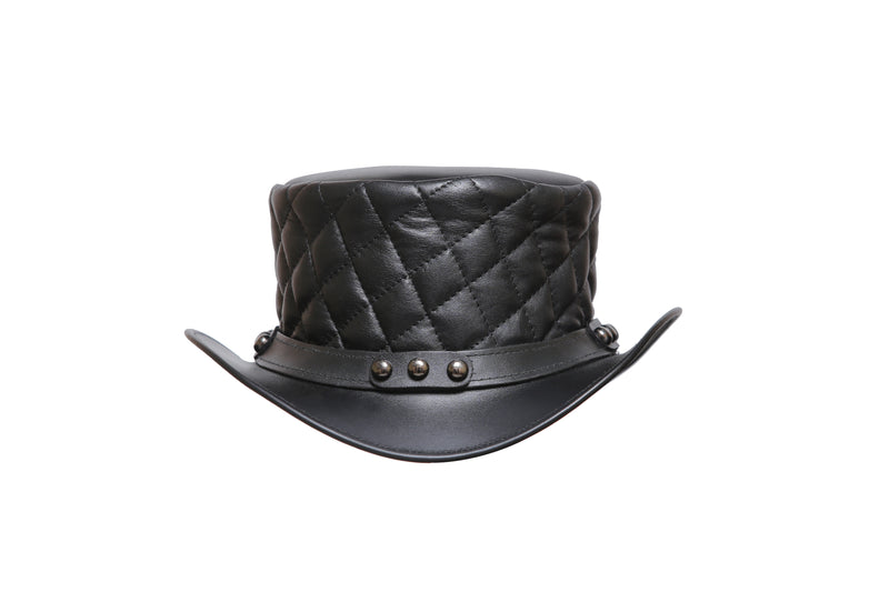 Black Leather Hat with Diamond style