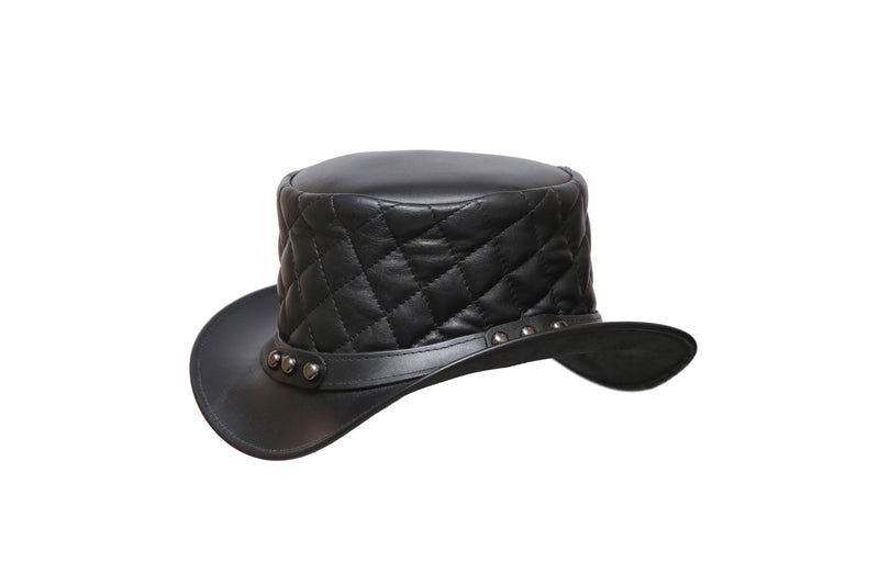 Black Leather Hat with Diamond style