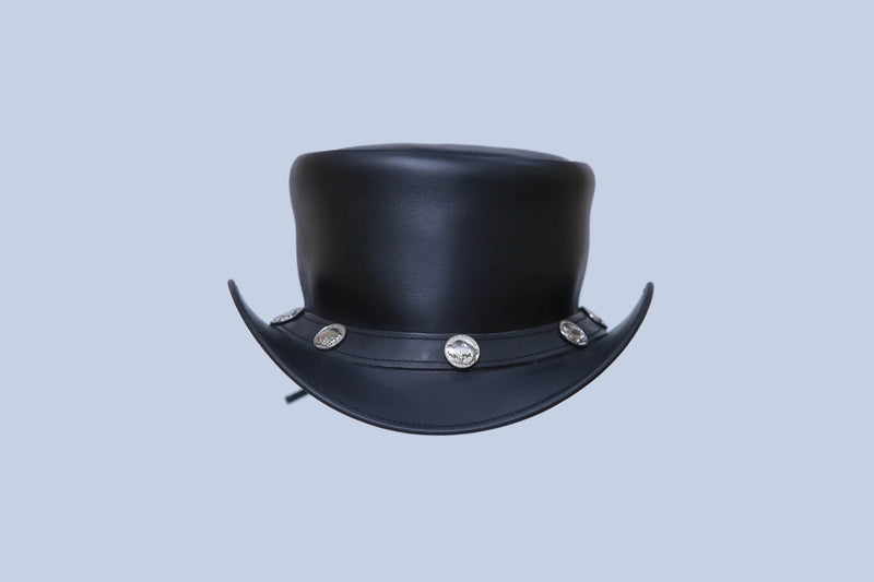 Black Leather Hat with metal Logo