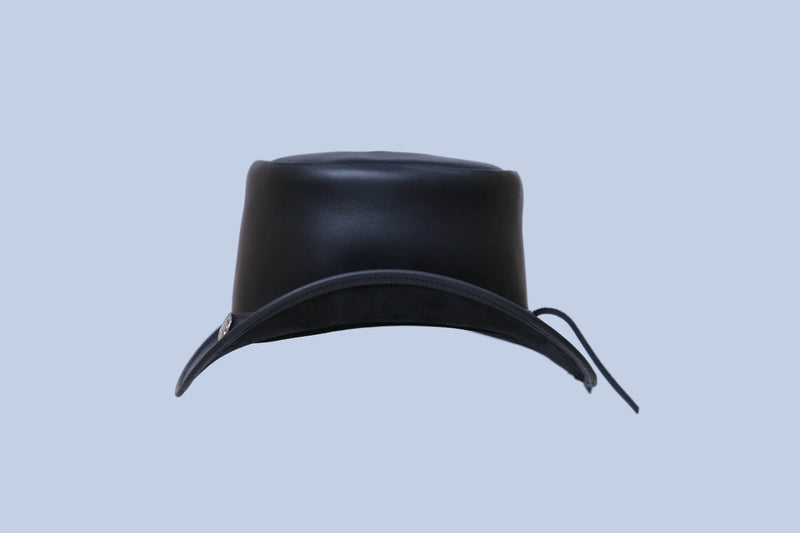 Black Leather Hat with metal Logo