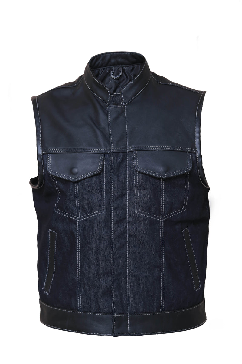 Denim style leather vest