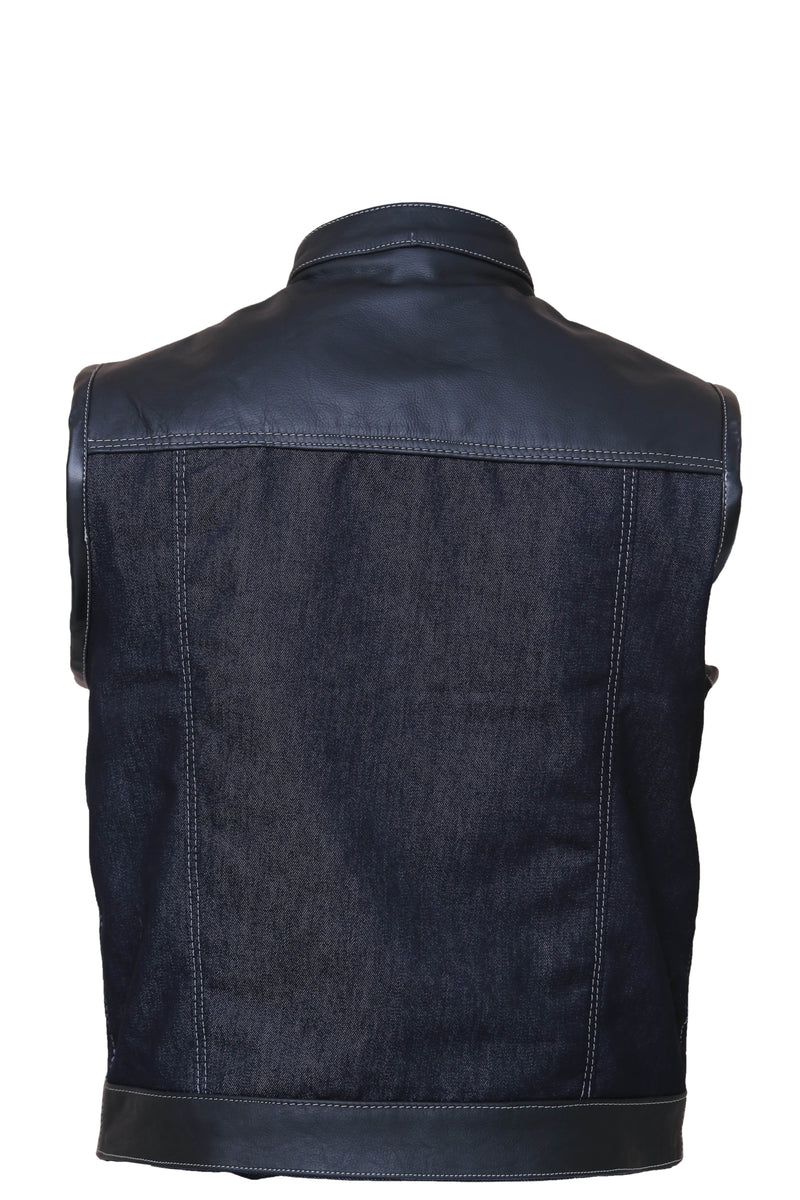 Denim style leather vest