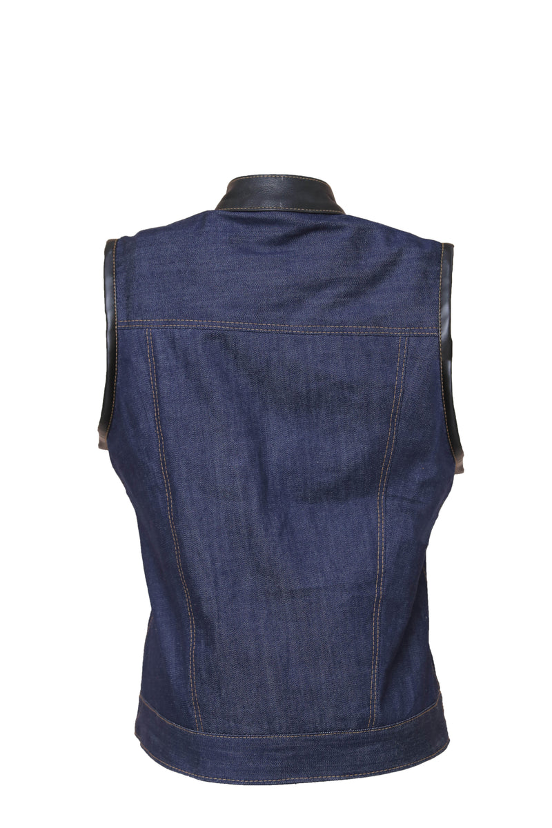 Denim style leather vest