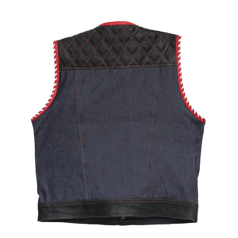 Denim Black And Red Biker Vest