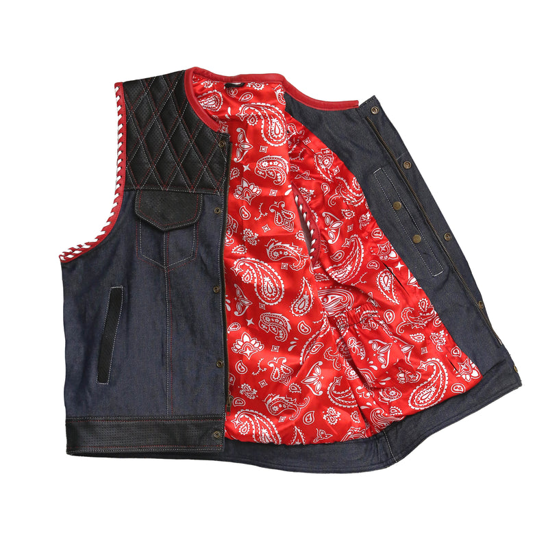 "Black and Red Soft leather Motorbike vest"