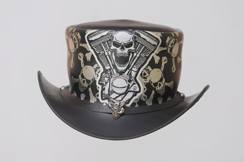 Silver Skull Style Top Leather Hat