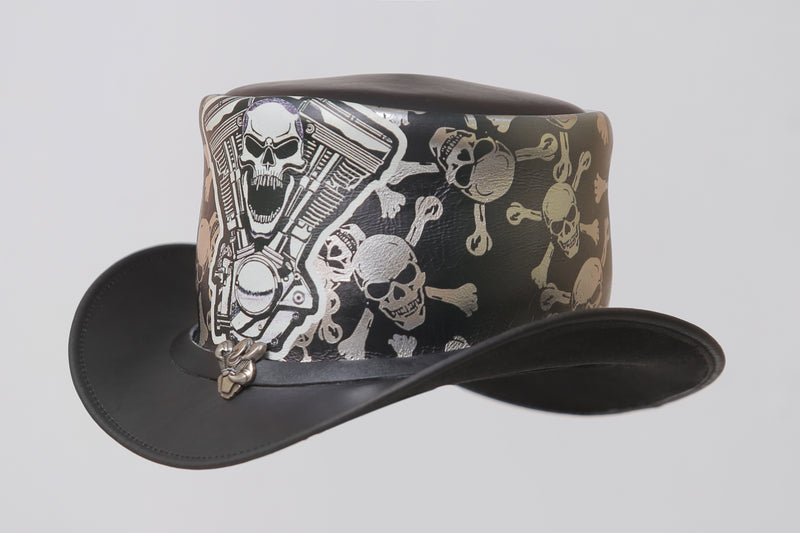 Silver Skull Style Top Leather Hat