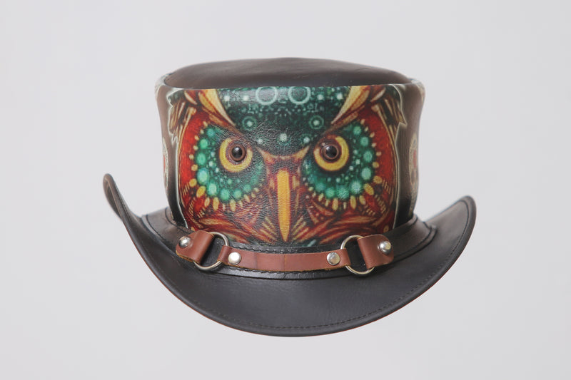 Owl Face Style Leather Top Hat