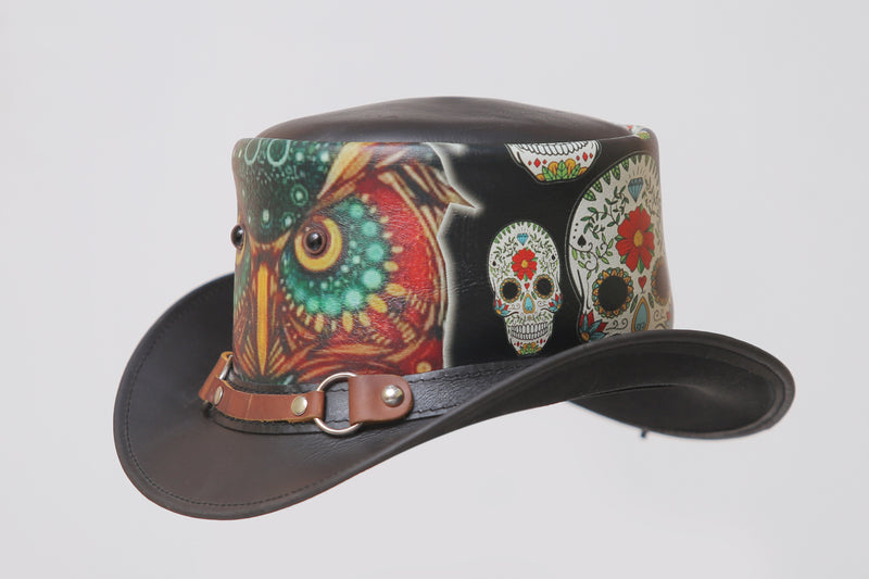 Owl Face Style Leather Top Hat