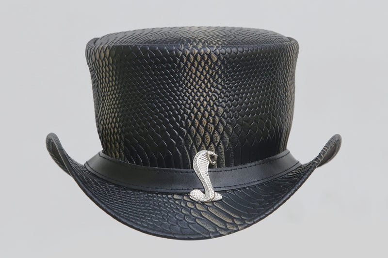 Black Leather Hat with Cobra style