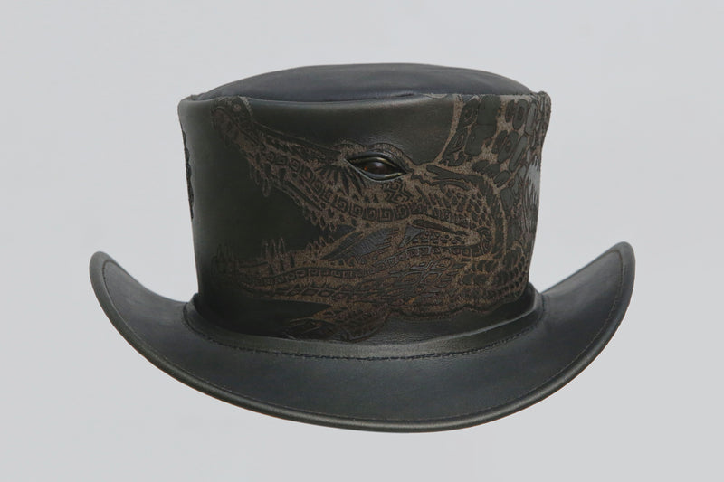 Black Leather Hat with Cobra style