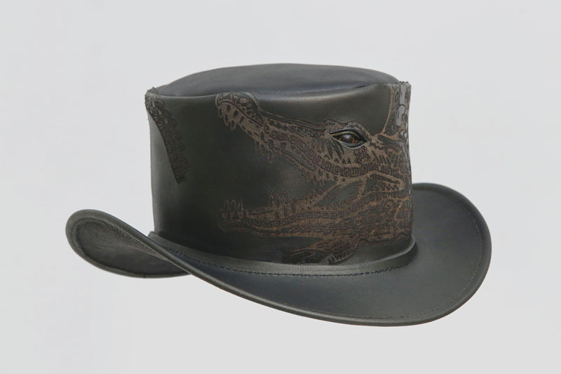 Black Leather Hat with Cobra style