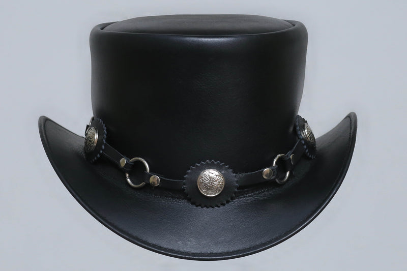 Black leather hat With Ring and Metal Logo