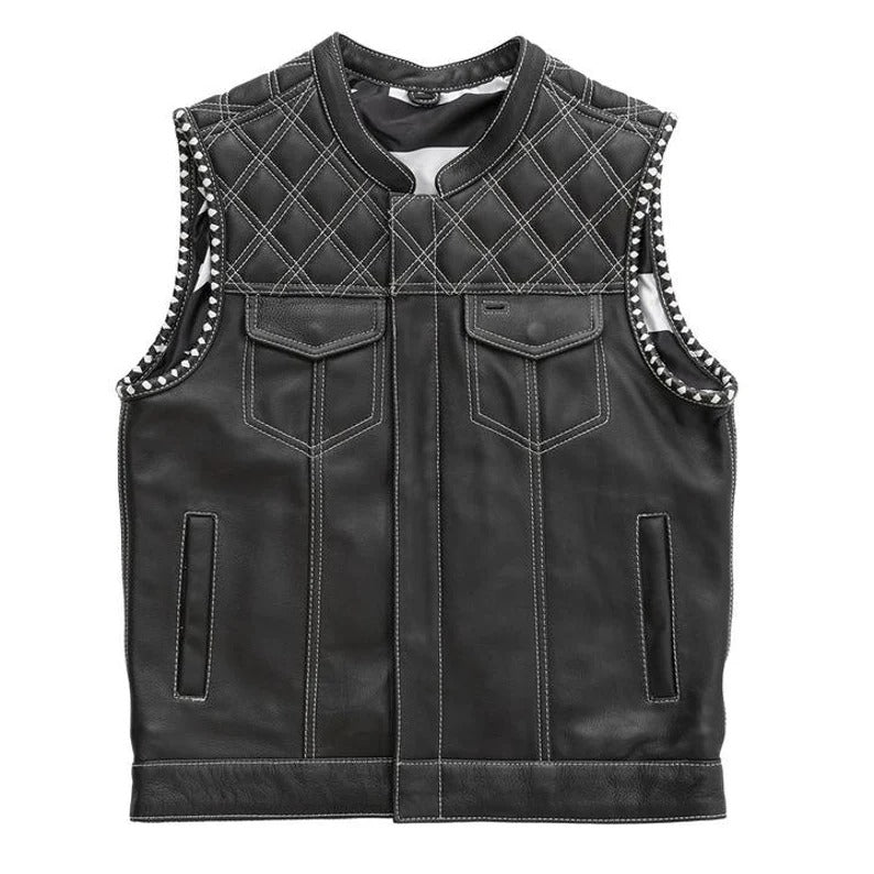 "Black Leather Perfection: The Essential Biker Vest"